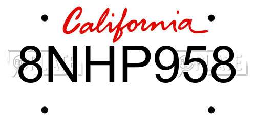8NHP958 California License Plate