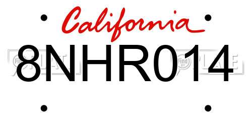 8NHR014 California License Plate