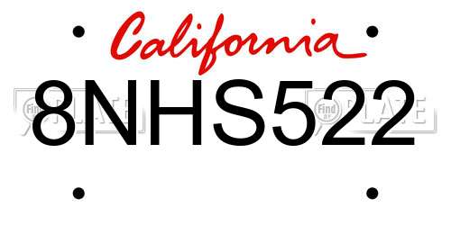 8NHS522 California License Plate