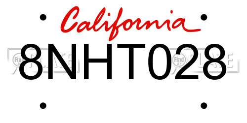 8NHT028 California License Plate