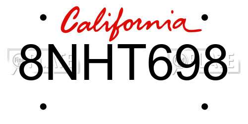 8NHT698 California License Plate