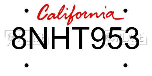 8NHT953 California License Plate