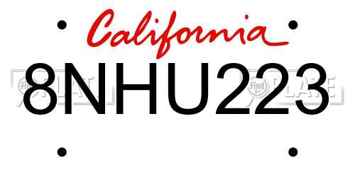 8NHU223 California License Plate