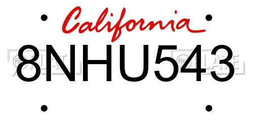 8NHU543 California License Plate