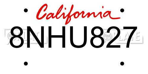 8NHU827 California License Plate