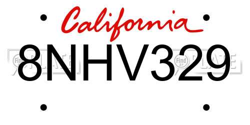 8NHV329 California License Plate