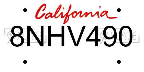 8NHV490 California License Plate