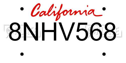 8NHV568 California License Plate