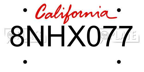8NHX077 California License Plate