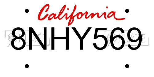 8NHY569 California License Plate