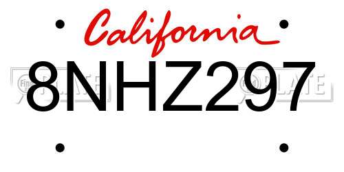 8NHZ297 California License Plate