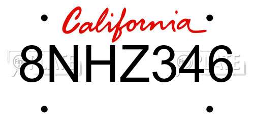 8NHZ346 California License Plate
