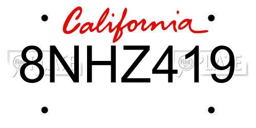 8NHZ419 California License Plate