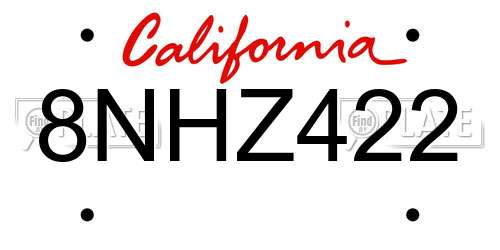 8NHZ422 California License Plate