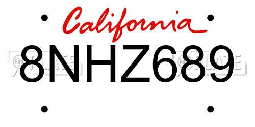 8NHZ689 California License Plate