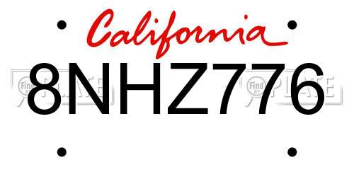 8NHZ776 California License Plate