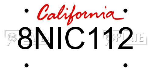 8NIC112 California License Plate