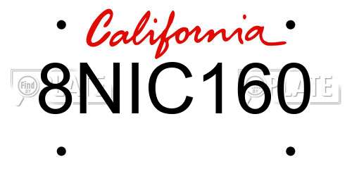 8NIC160 California License Plate