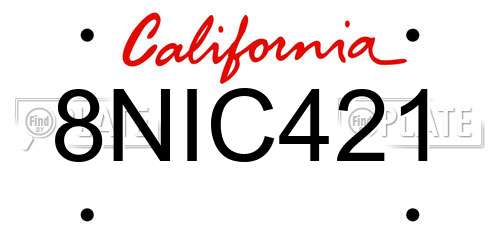 8NIC421 California License Plate