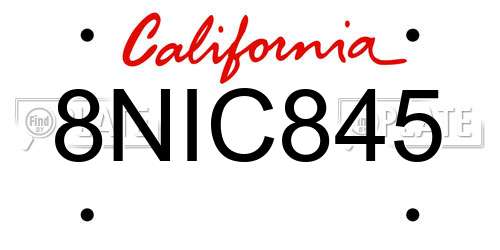 8NIC845 California License Plate