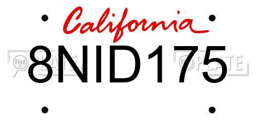 8NID175 California License Plate