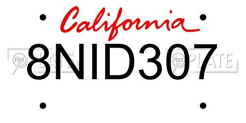 8NID307 California License Plate