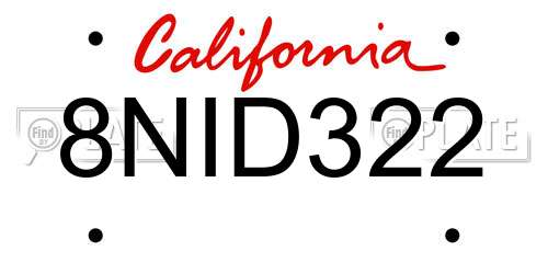 8NID322 California License Plate