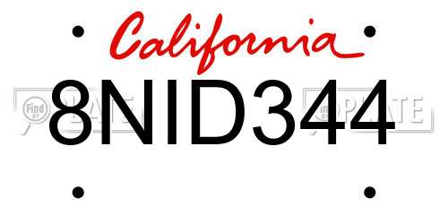 8NID344 California License Plate