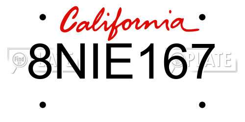 8NIE167 California License Plate