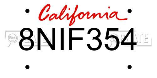 8NIF354 California License Plate