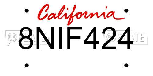 8NIF424 California License Plate