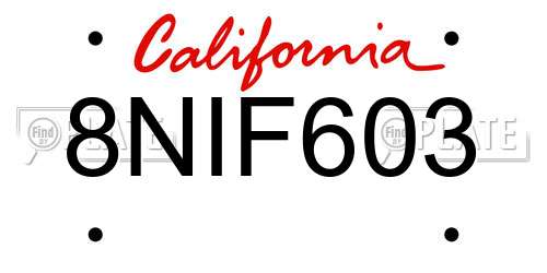 8NIF603 California License Plate