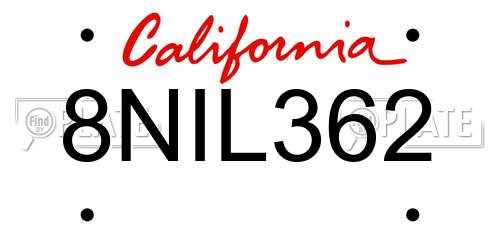 8NIL362 California License Plate