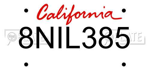 8NIL385 California License Plate