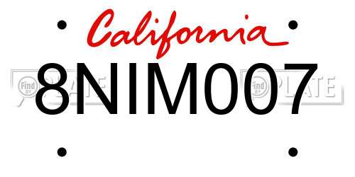 8NIM007 California License Plate