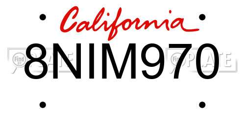 8NIM970 California License Plate