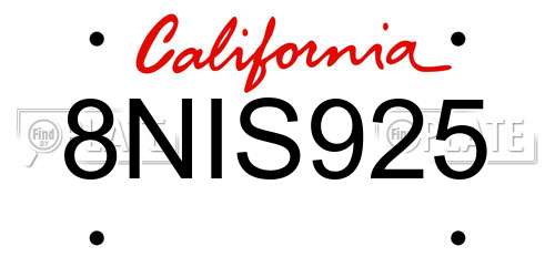8NIS925 California License Plate