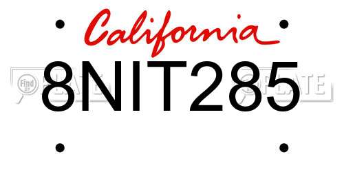 8NIT285 California License Plate