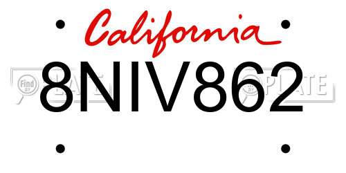8NIV862 California License Plate