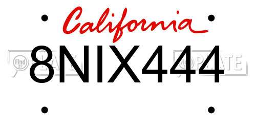 8NIX444 California License Plate