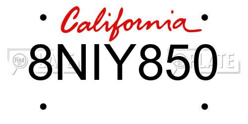 8NIY850 California License Plate