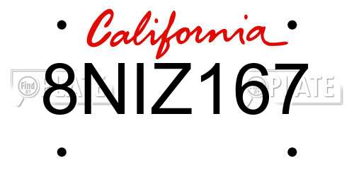 8NIZ167 California License Plate