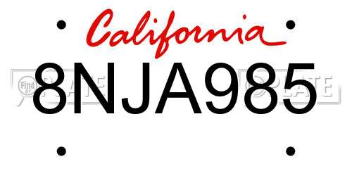 8NJA985 California License Plate