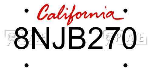 8NJB270 California License Plate