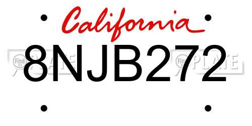 8NJB272 California License Plate
