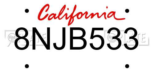 8NJB533 California License Plate