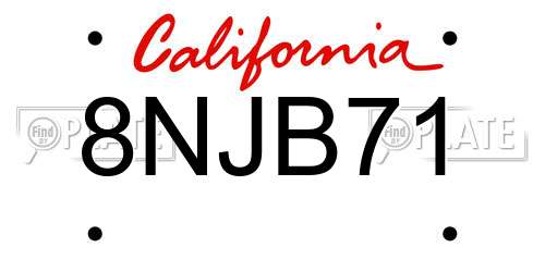8NJB71 California License Plate