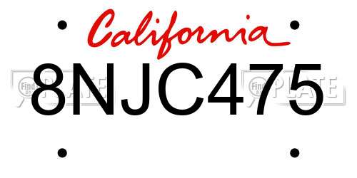 8NJC475 California License Plate