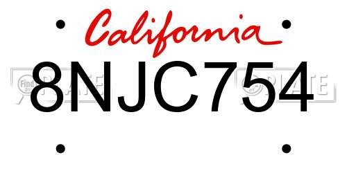 8NJC754 California License Plate