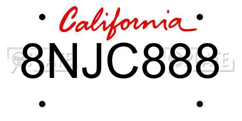 8NJC888 California License Plate